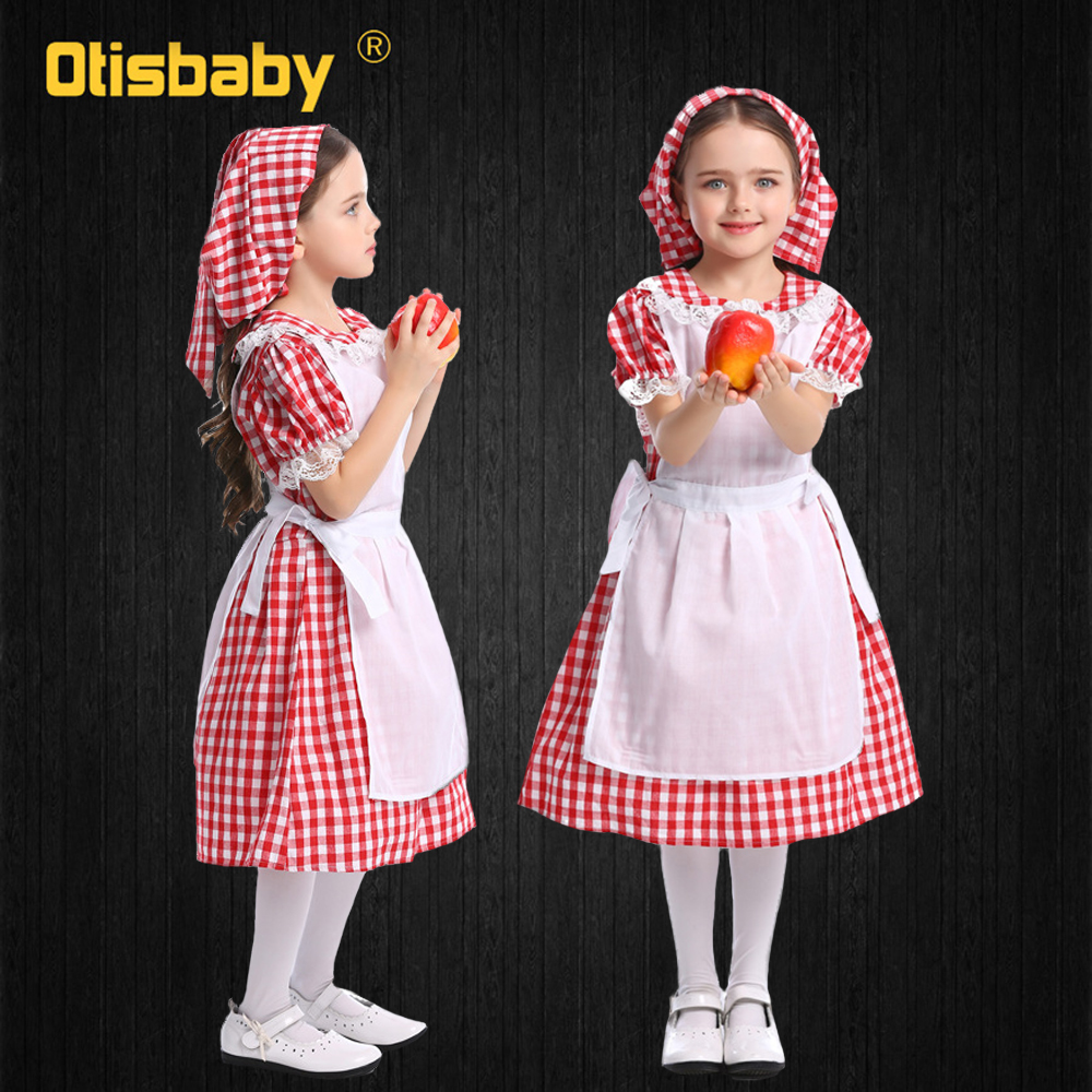 Toddler Vintage Farm Girls Floral Dress Children Cotton Country Style Clothes Halloween Performance Colony Maid Lolita Costume alx