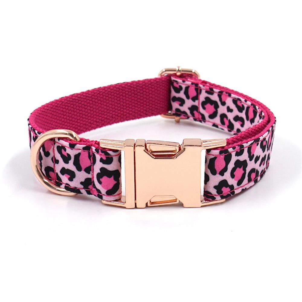 Personalized Dog Collar Customized Pet Collars Free Engraving ID Nameplate Tag Pet Accessory Pink Leopard Puppy Collar Leash Set alx