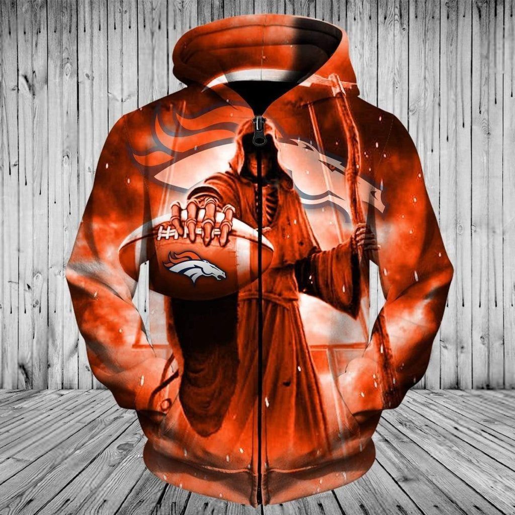 Broncos Hoodie 3D Zip Hoodie Custom Death Skull 3D7