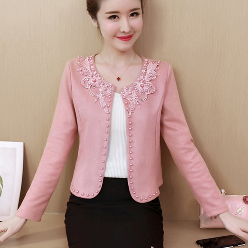 Spring Autumn Short Jacket Women Basic Jackets Beading Womens Thin Coats Long Sleeve Embroidery Outwear New alx