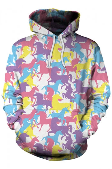 Womens Kangaroo Pocket Unicorn Printed Halloween Hoodie Light Purple