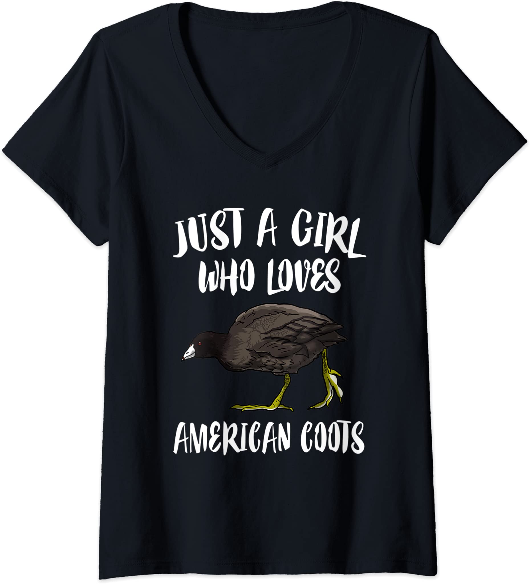 Womens Just A Girl Who Loves American Coots Birds Birding V-Neck T-Shirt