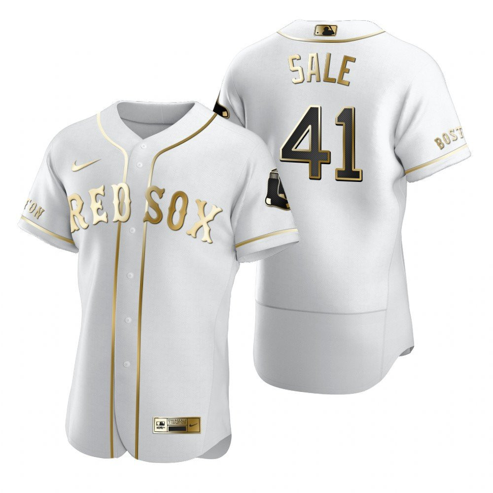 Boston Red Sox #41 Chris Sale MLB Golden Brandedition White Jersey Gift For Red Sox Fans