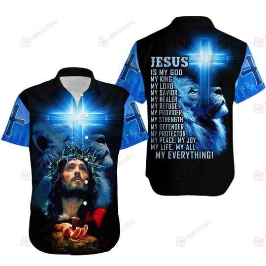 Jesus Is My King Lion Blue Light Hawaii Shirts V Ha58031