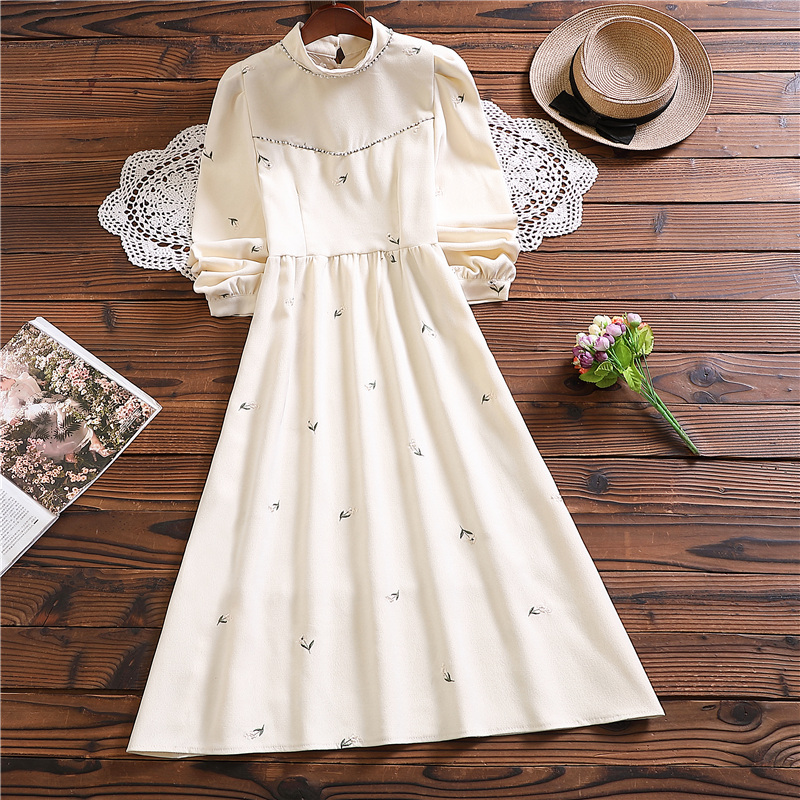 Winter fashion elegant mori girl sweet vestidos mujer new arrival long sleeve floral corduroy dress alx