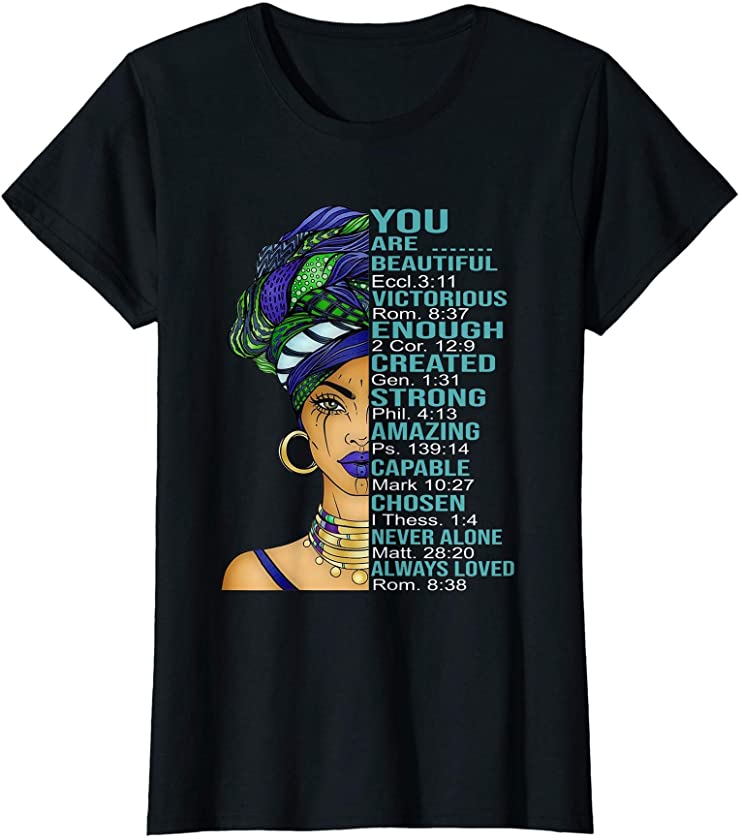 Womens Black Girl You Are Beautiful Victorious Enough Strong T-Shirt