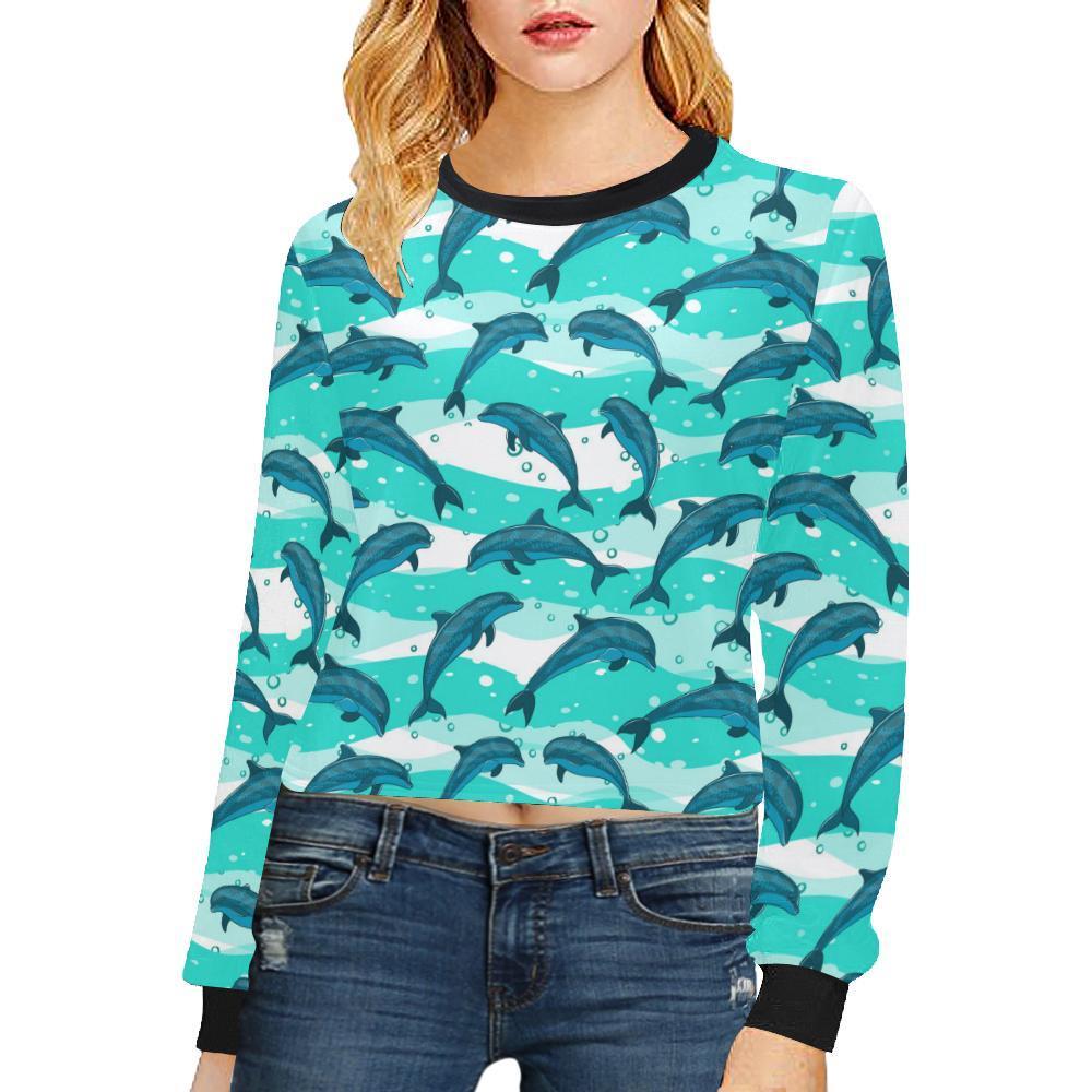 Dolphin Design Print Pattern Cropped Pullover Sweatshirt