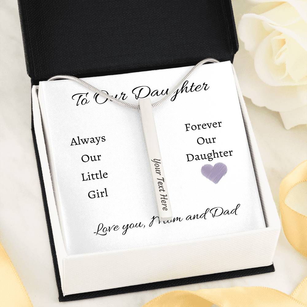 Engraved 4-Sided Vertical Bar Necklace A Gift For Daughter