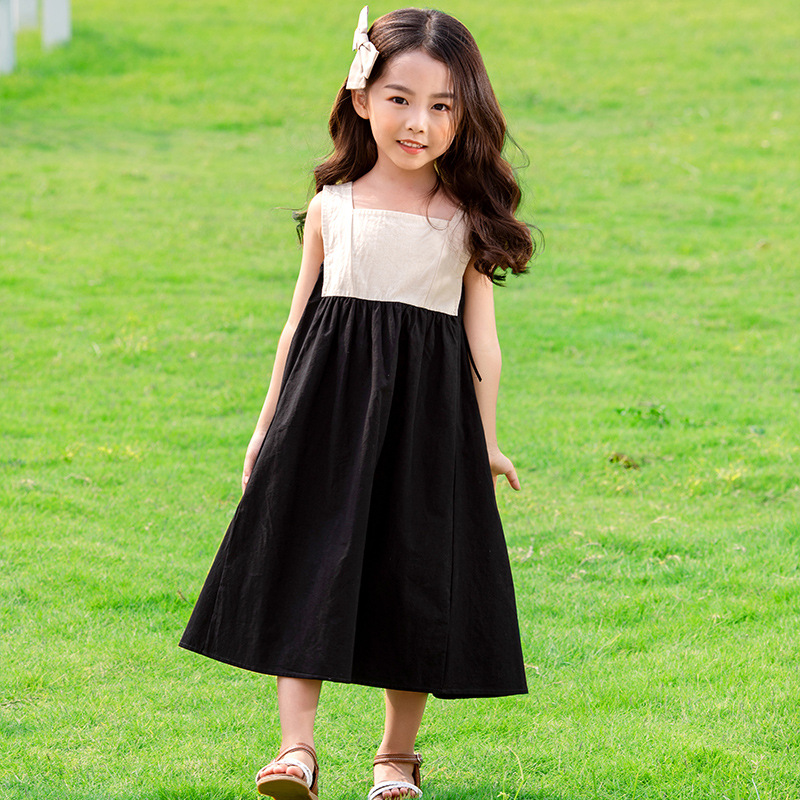 Summer New Girls Dresses Bow Baby Princess Dress Two Colors Patchwork Sleeveless Kids Cotton Dresses for Children, #8291 alx