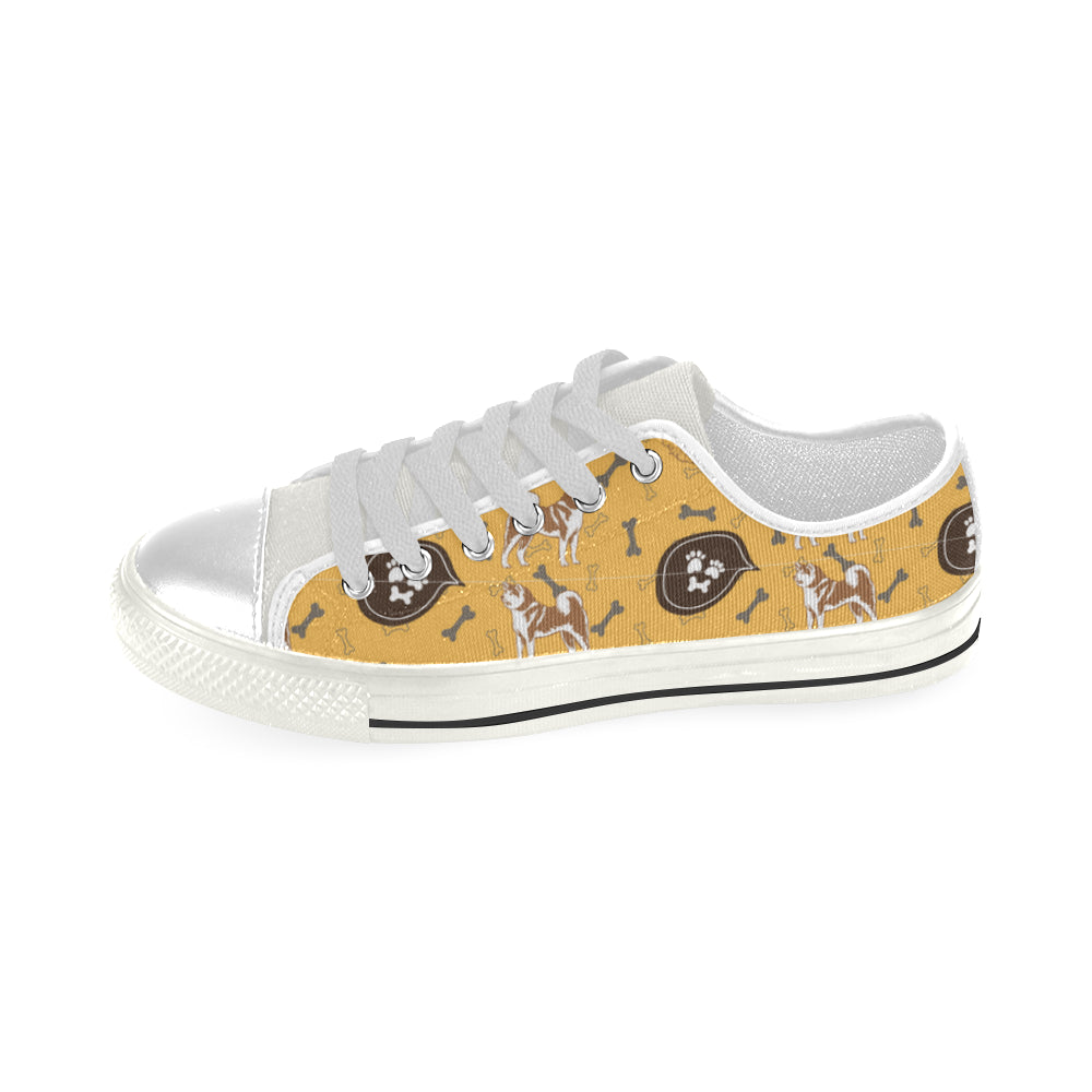 Akita Pattern White Low Top Canvas Shoes for Kid