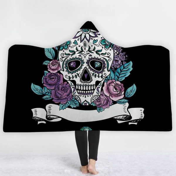 Skull Hooded Blankets – Animal Series Skull Pattern Black Fleece Hooded Blanket