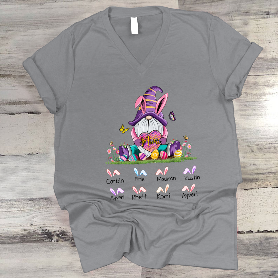 Gnome Bunny Mimi Custom Names V-Neck