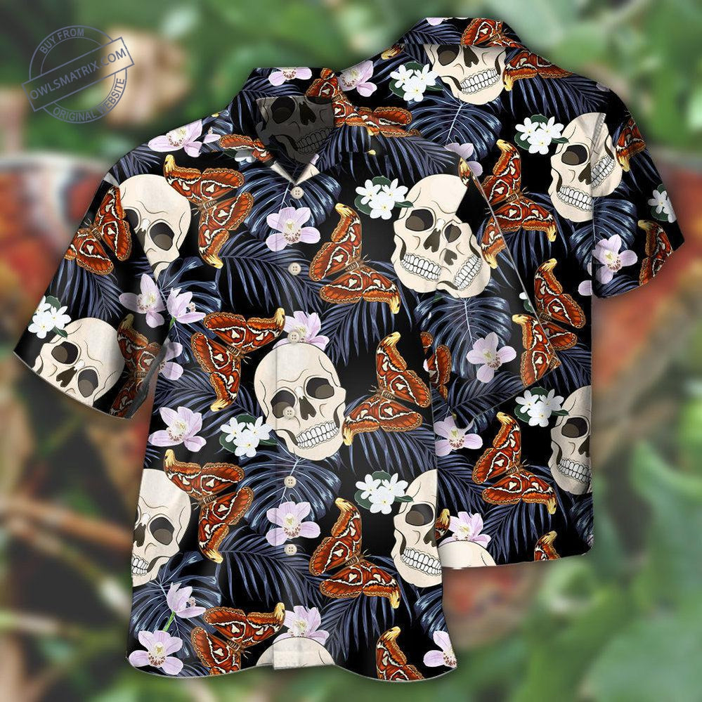 Skull And Moths Tropical Style Hawaii Shirt Ha90790