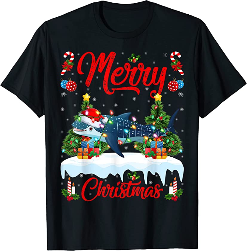 Whale Shark Lights Xmas Tree Santa Whale Shark Christmas T-Shirt