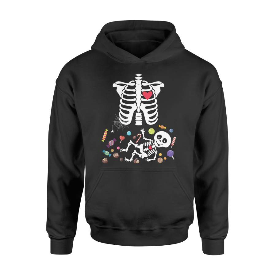 Pregnant Halloween X-Ray Skeleton Child Baby Boy Want Candy Halloween Hoodie