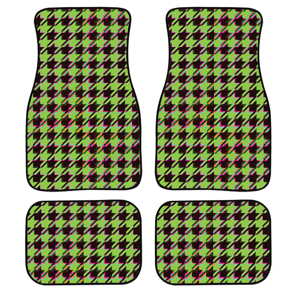 Trippy Green Houndstooth Pattern Print Front And Back Car Floor Mats, Front Car Mat