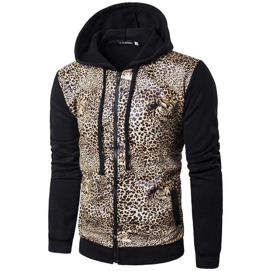 New Fashion Hooded Jacket Leopard Tiger Slim Leather Pattern Hoodie.