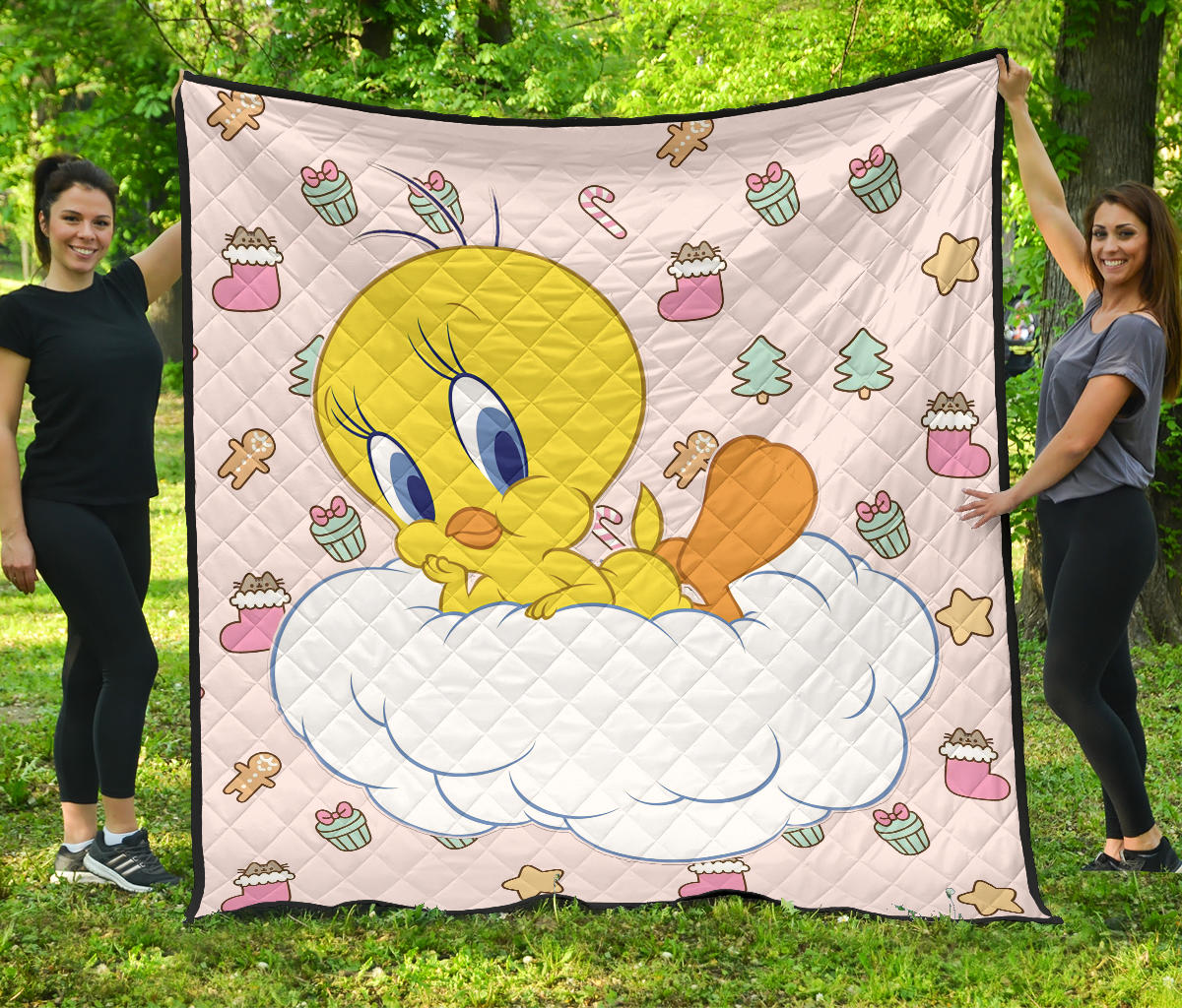 Christmas Premium Quilt | Tweety On The Cloud Sweet Xmas Patterns Quilt Blanket