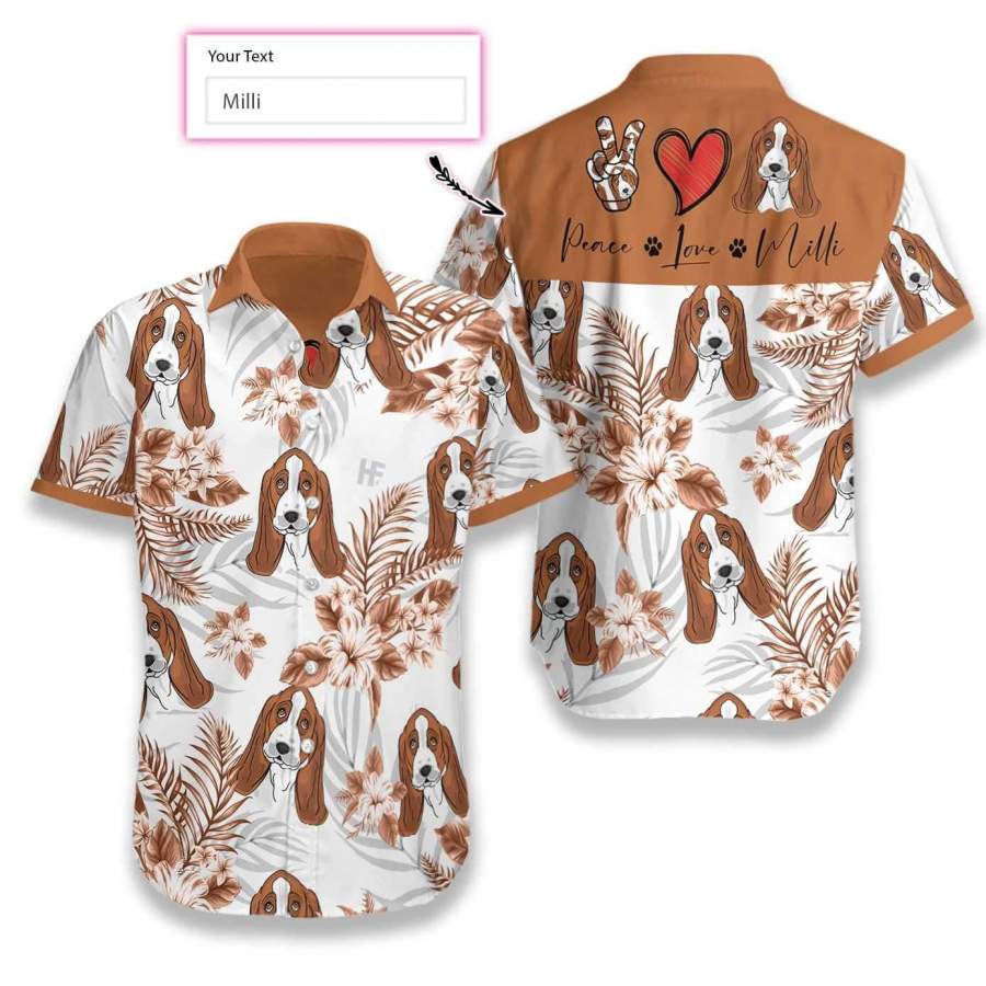 Personalized Peace Love Basset Hound Dog Custom Hawaii Aloha Shirts Ha7176