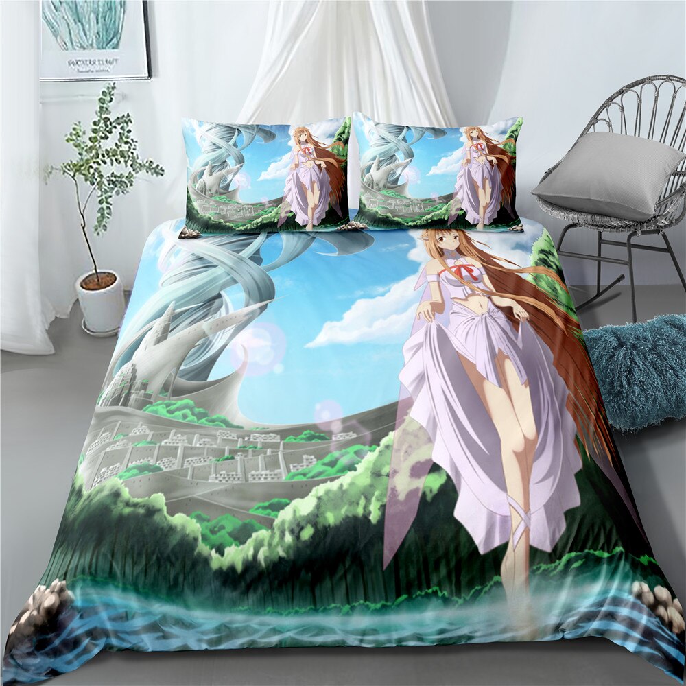 3D Anime Bedding Sets Sword Art Home Textile Pillow Case Bed Linen Color Duvet Covers Kids Bed Set Home Decor Bedding