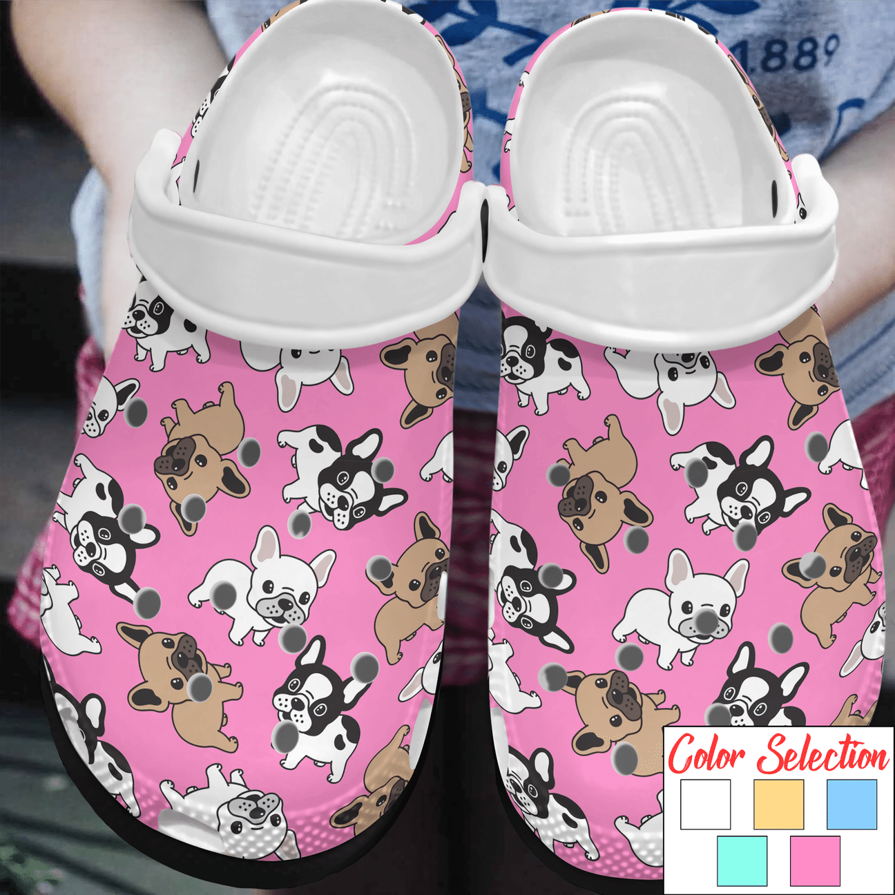 French Bulldog Personalized Clog, Custom Name, Text, Color, Number Fashion Style For Women, Men, Kid, Print 3D Frenchies