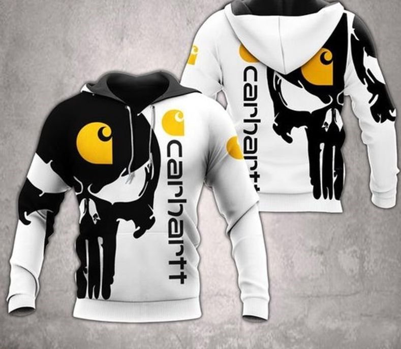 Carhartt Punisher Skull White Black 3D Hoodie N98