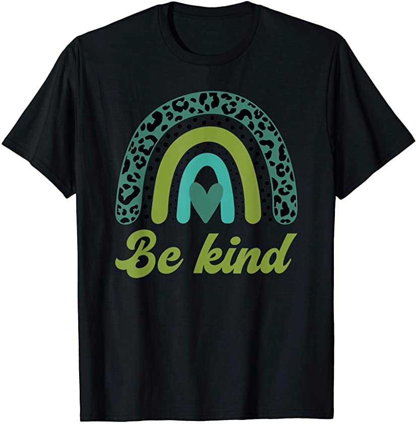 Be Kind Kindness Quote Retro Leopard Pattern Rainbow Heart T-Shirt