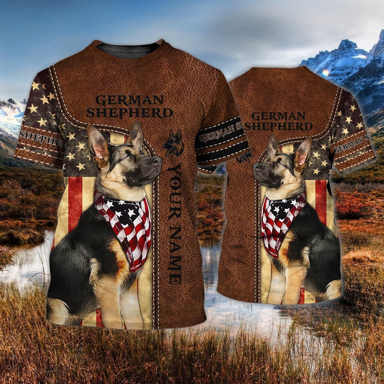 Custom Name 3D T Shirt For German Shepherd Lovers, Dog Shirt Leather Pattern