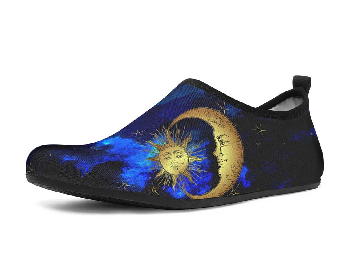 Sparkling Sun And Moon Blue, Water Shoes, Beach Shoes, Swim Shoes, Men’S Shoes, Woman’S Shoes, Custom Printed, Abstractprint