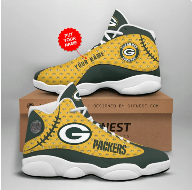 Personalized Green Bay Packers Team Logo Air Jordan 13 Printing Shoes Sneaker