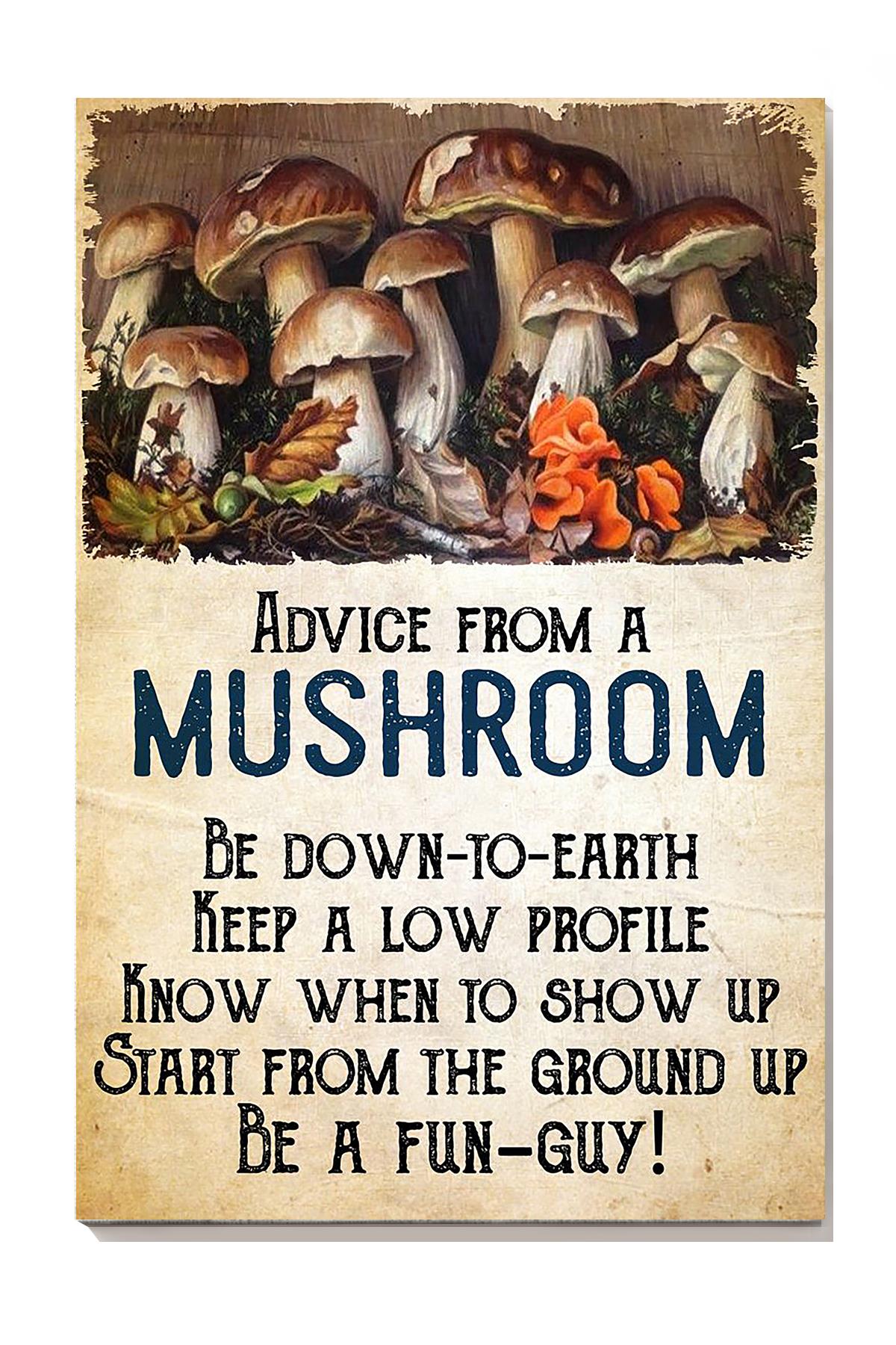 Advice From A Mushroom Motivation Wall Art Gift For Friend Mother Farther Children Home Decor Wrapped Canvas