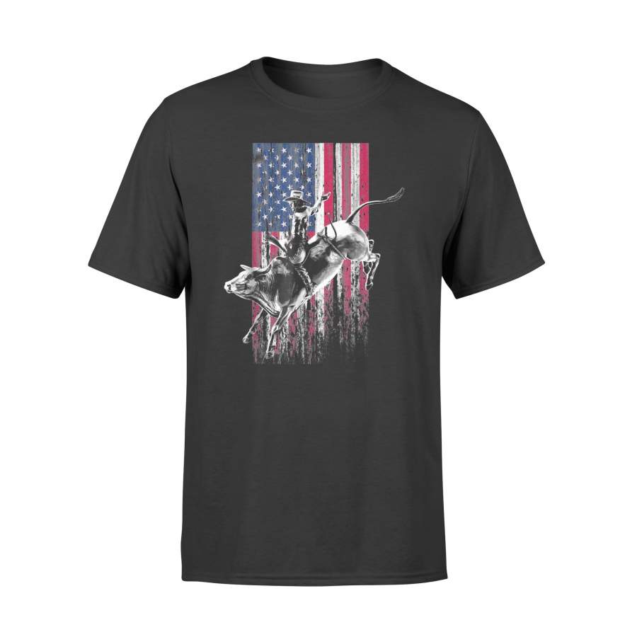 Rodeo Bull Rider Patriotic American Flag T-Shirt for Cowboys – Standard T-shirt