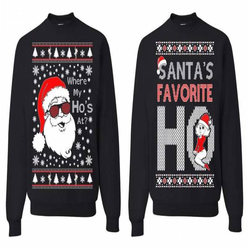 Where my ho’s at, santa’s favorite ho couples sweaters, couple shirt, christmas gifts for him, christmas gifts for her, matching couple shirts, couple christmas sweater, couple ugly christmas sweater – GST