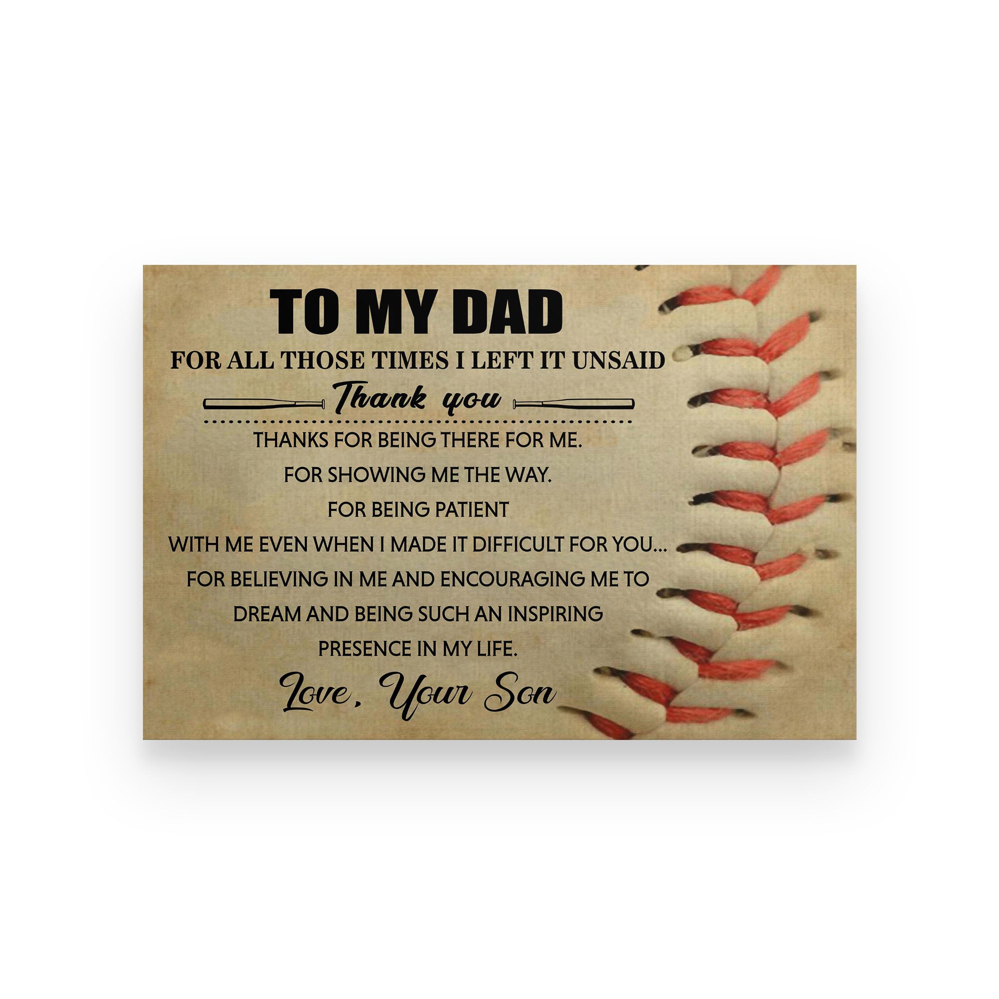 Baseball poster To my dad Thanks for being there for me