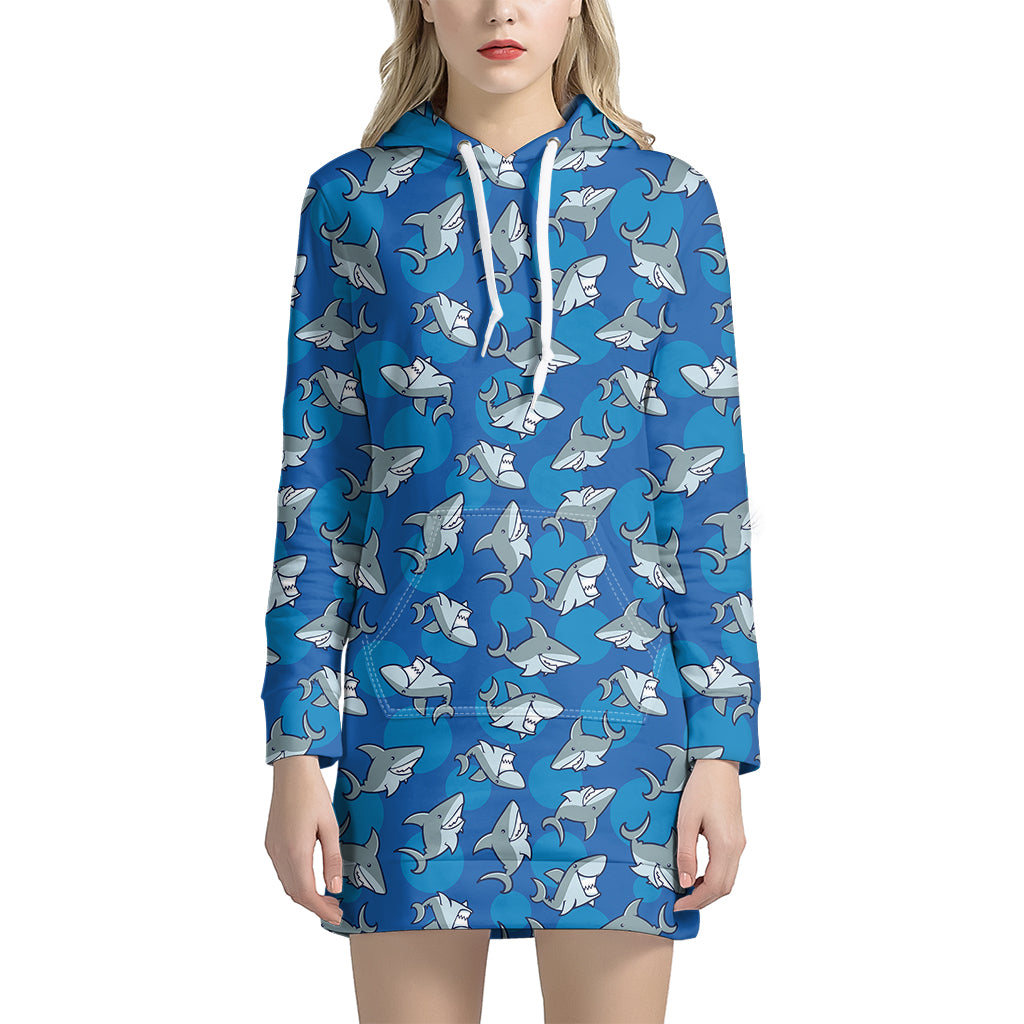 Cartoon Shark Pattern Print Women’S Pullover Hoodie Dress