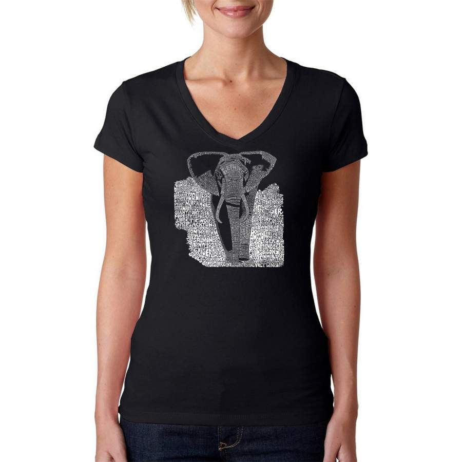 LA Pop Art Women’s Word Art V-Neck T-Shirt – ELEPHANT