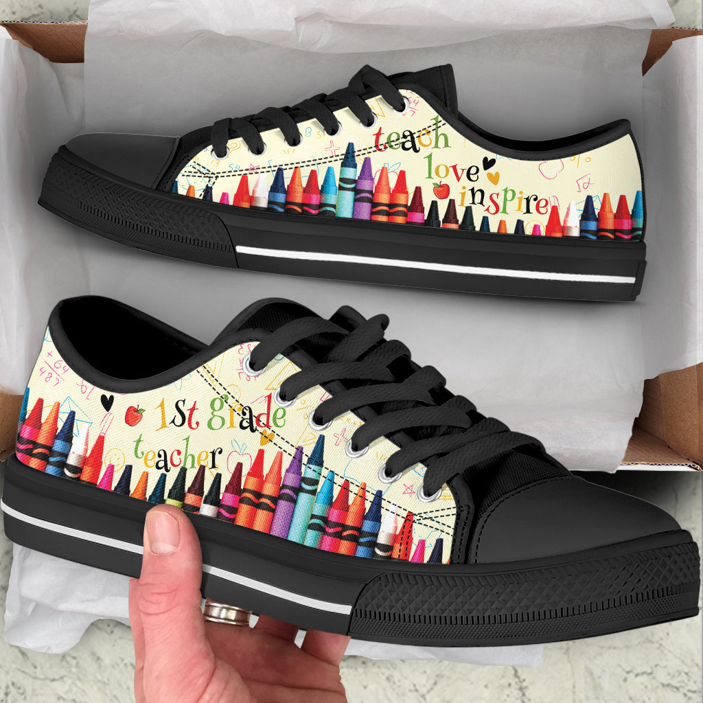 1St Grade Teacher Low Top Shoes Canvas Shoes Inspire Teach Love Crayon School Shoes