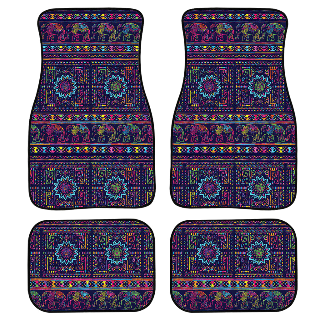 Colorful Indian Elephant Pattern Print Front And Back Car Floor Mats, Front Car Mat