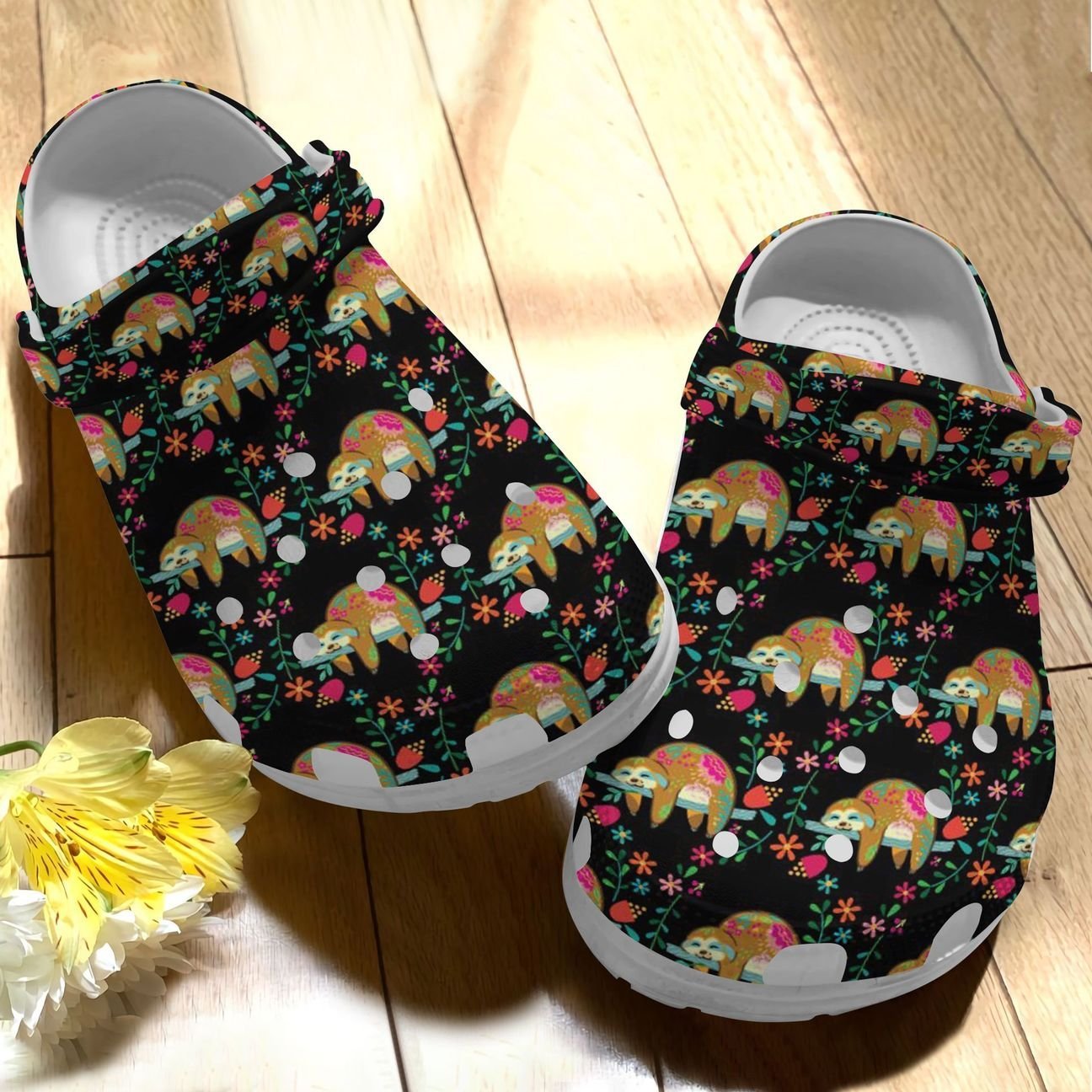 Sloth Personalize Clog, Custom Name, Text, Fashion Style For Women, Men, Kid, Print 3D Whitesole Lazy 1