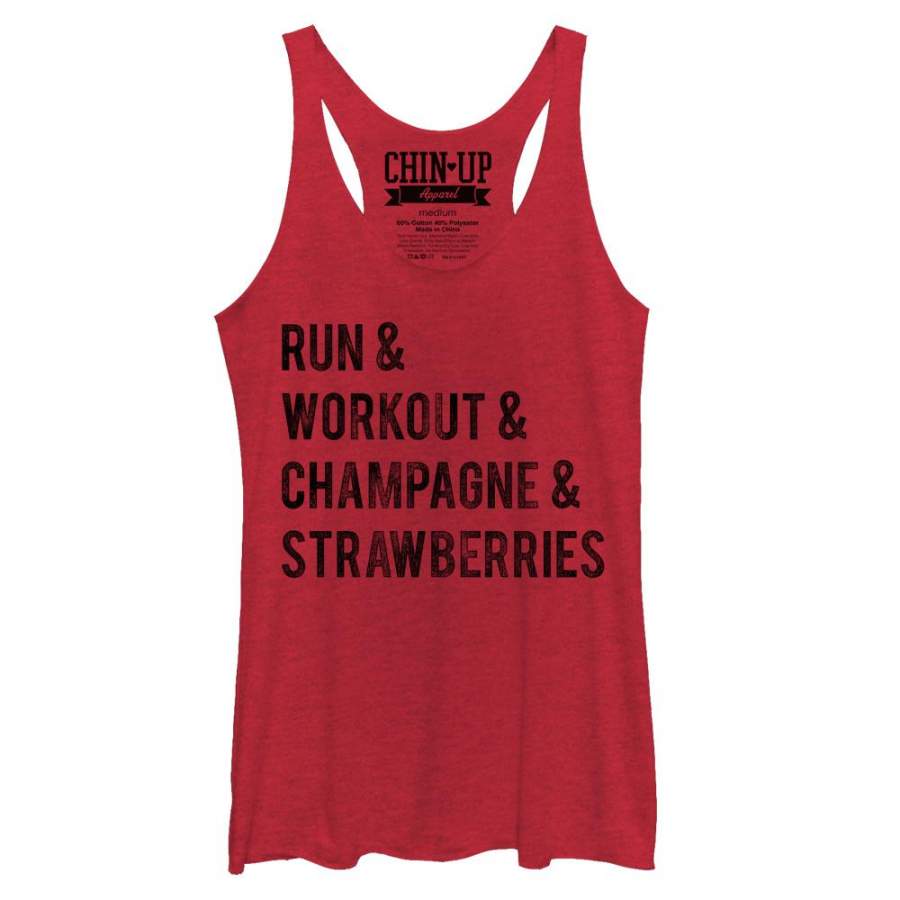 CHIN UP Women’s Champagne and Strawberries  Racerback Tank Red Heather