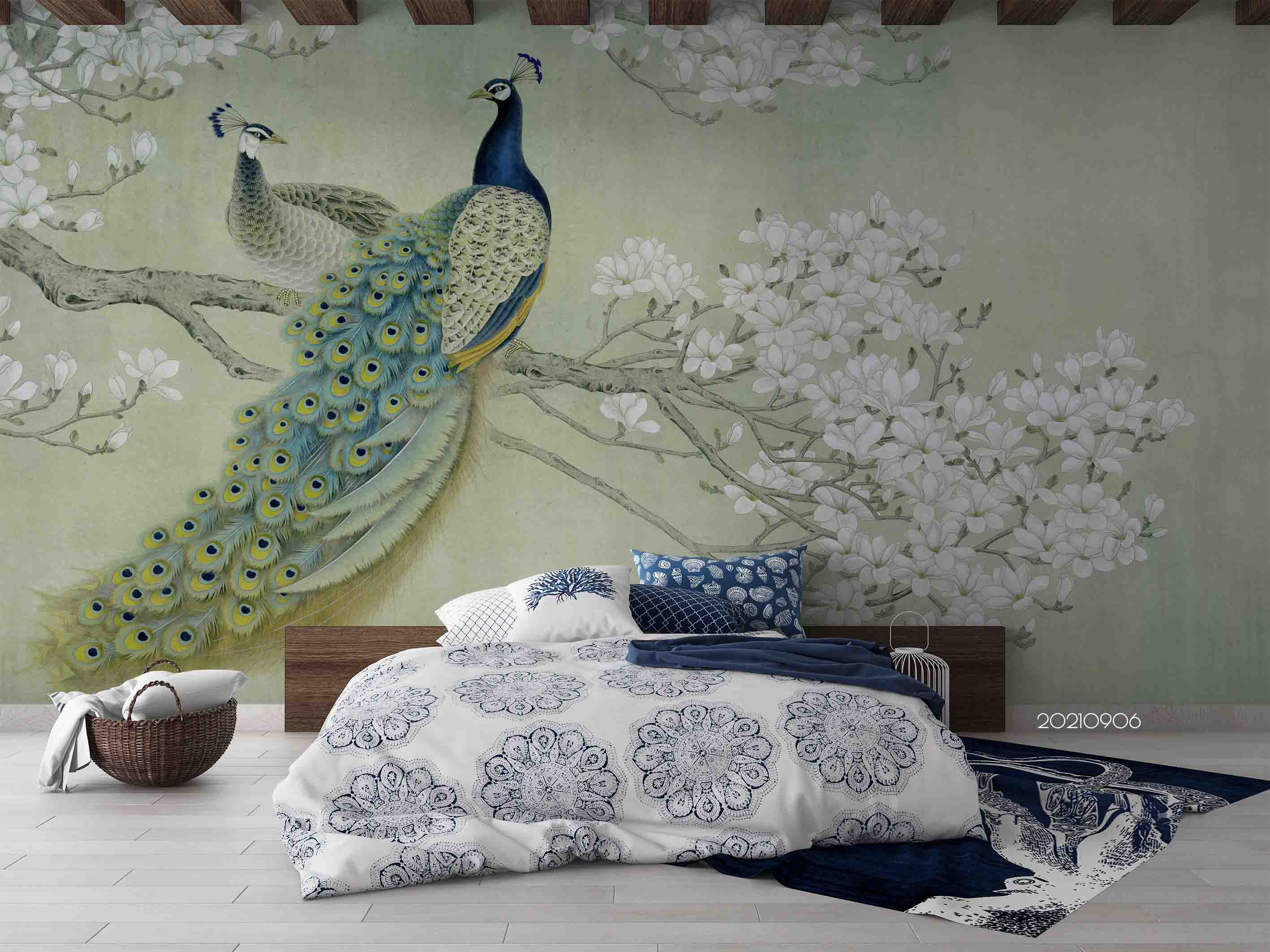 3D Animal Peacock Floral Wall Mural Wallpaper Lqh 596