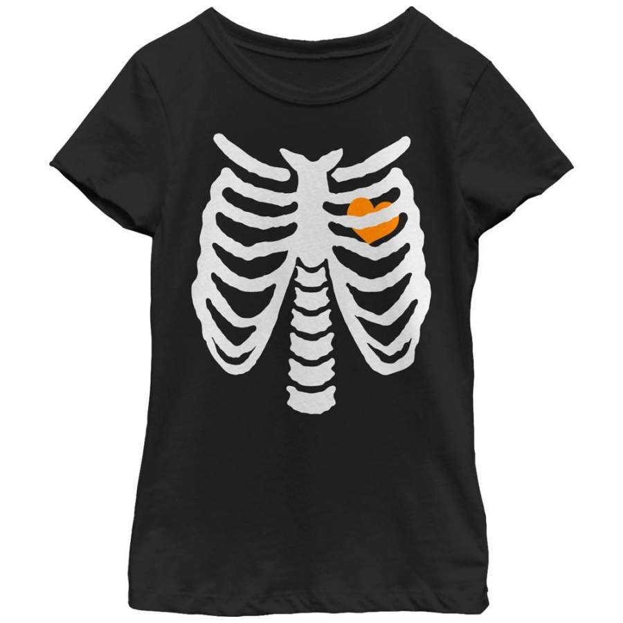 Lost Gods Girl’s Halloween Skeleton Rib Cage Love  T Shirt Black