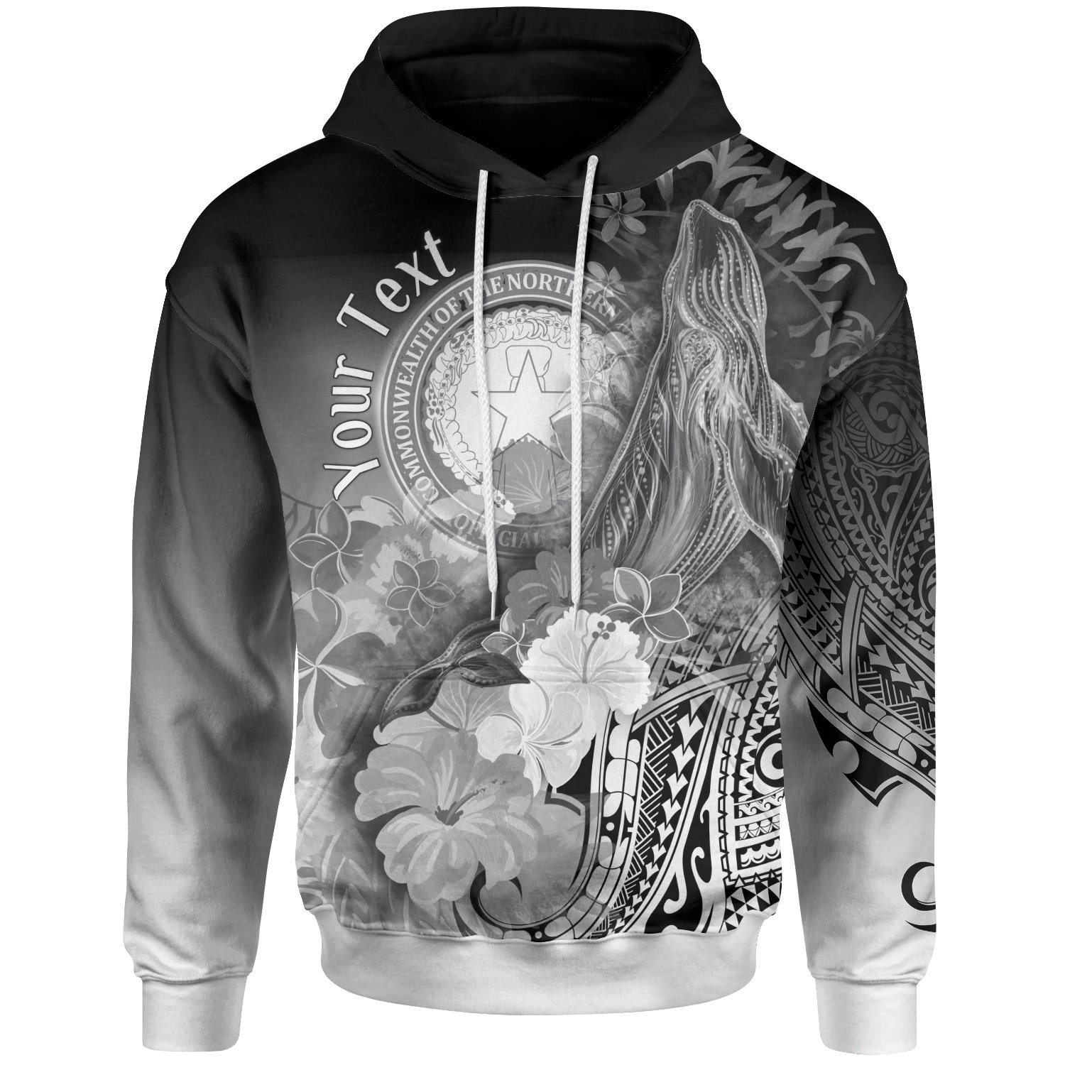 CNMI Personalised  Hoodie – Humpback Whale with Tropical Flowers (White) – Pacific Print Hoodie