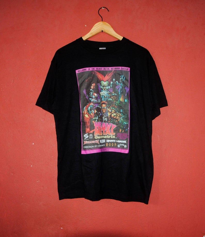 Vintage Heavy Metal Geomatrix Capcom Sega T Shirt Large Arcade Game Megadeth Wasp Corrosion Of Conformity Cyberpunk Shirt