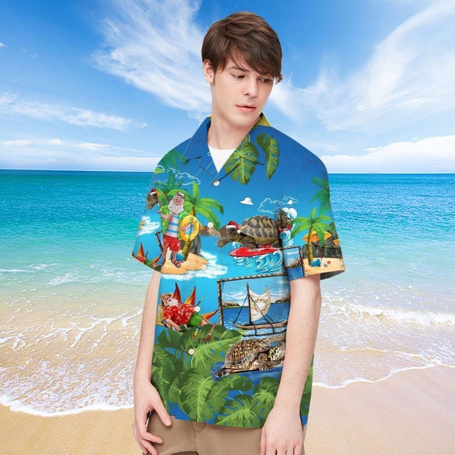 Turtle And Santa Surfing Men Hawaiian Shirt For Someone Who Loves Turtle On Christmas Time – Gift For Turtle Lovers