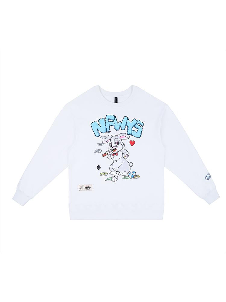 Nfwys Casual Loose-Fitting Multicolor Rabbit Print Hoodie