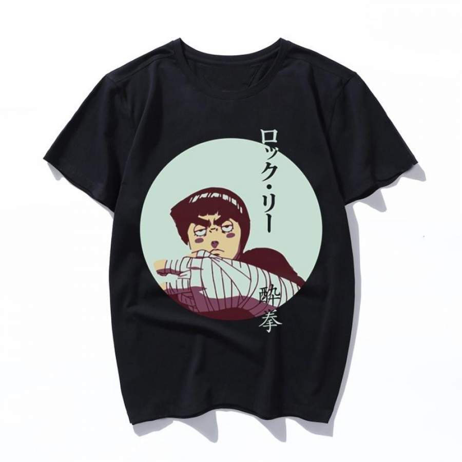 rock lee drunken fist Black T Shirt Japanese Fashion Aesthetic T-Shirt 90s Kawaii Tee Short Sleeve for men and women