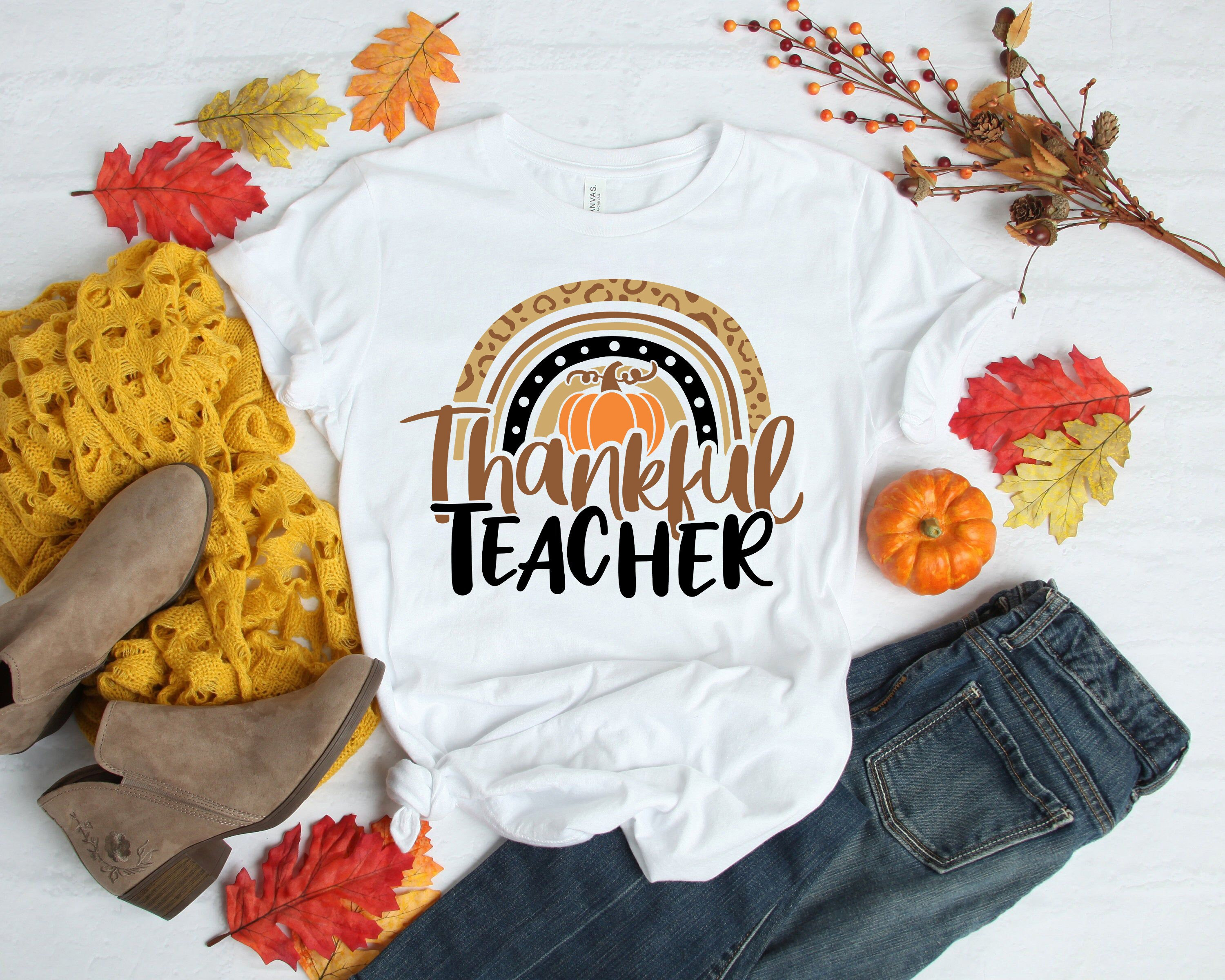 Thanksgiving Teacher Shirt,Thankful Rainbow Pumpkin Shirt,Thanksgiving Vacation Shirt,Family Thanksgiving Shirt,Thanksgiving Dinner Shirt Jack-o'-lantern ShirtHome Style