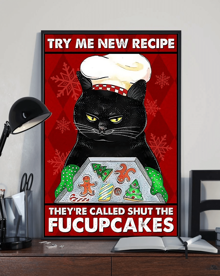 Black Cat Fucupcakes Poster Canvas – Try Me New Recipe Vintage Home Decor Wall Art Evg80326