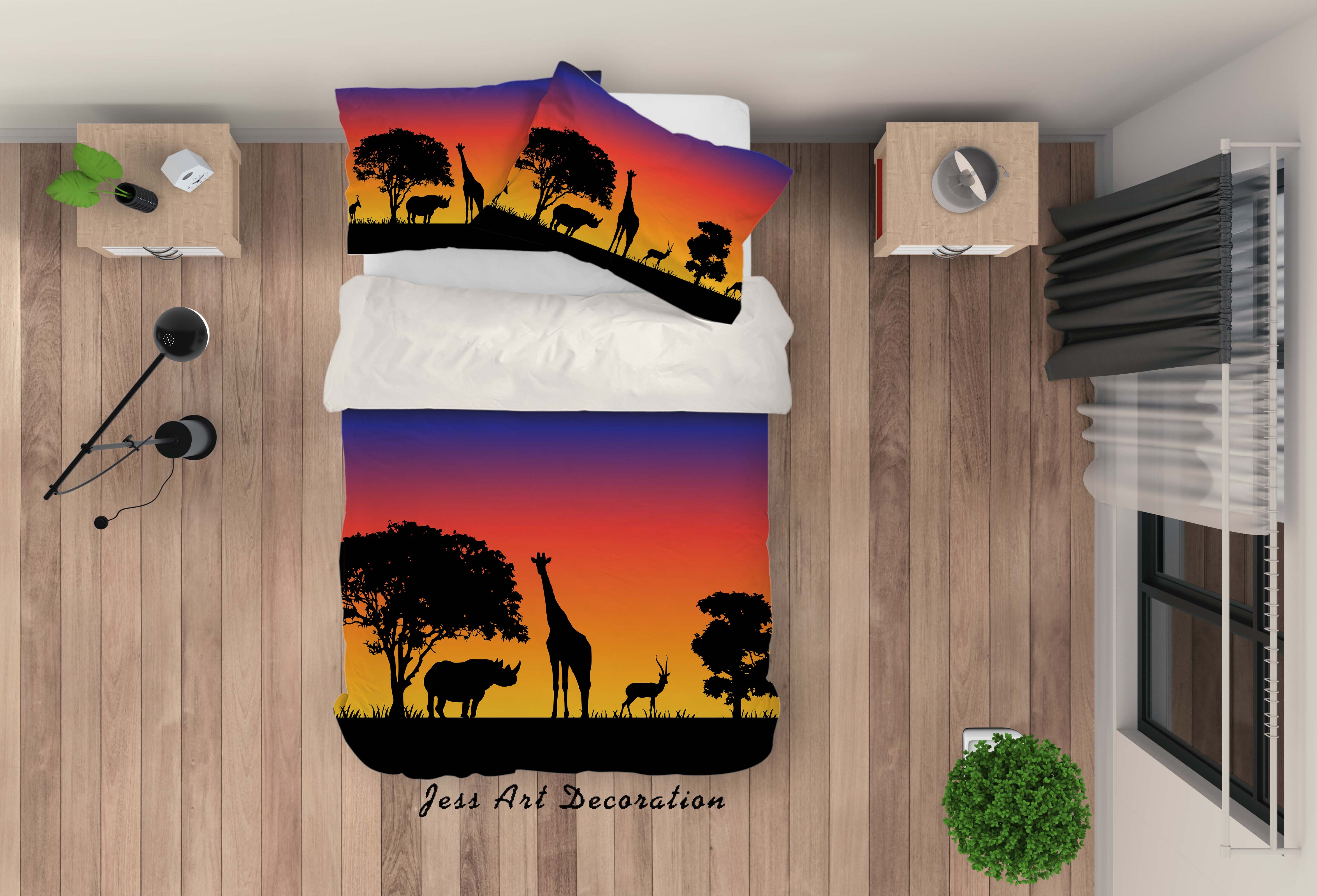 3D Animal Giraffe Rhinoceros Elk Sunset Quilt Cover Set Bedding Set Pillowcases 63